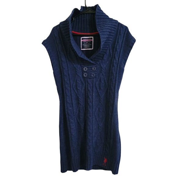 US Polo Assn Sweater Dress Womens Size Large Blue Cable Knit Mock Turtleneck - Picture 1 of 5